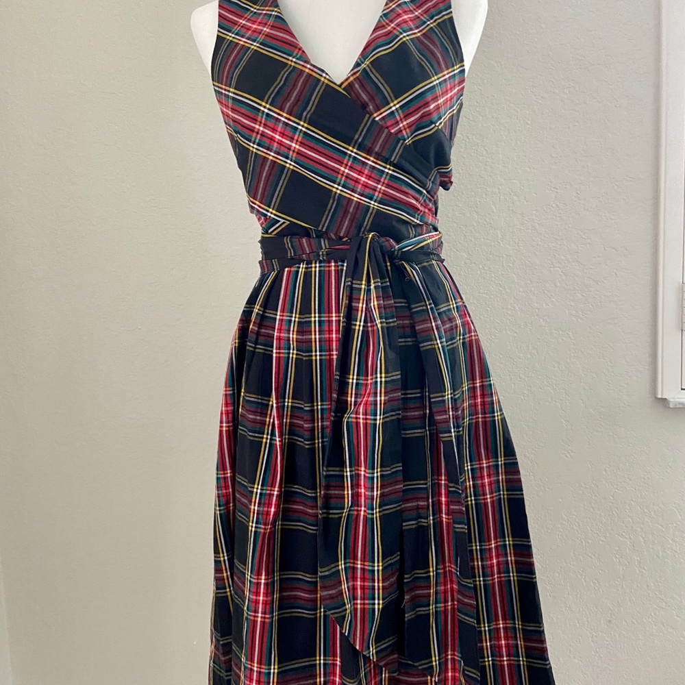 JCrew tartan print wrap dress